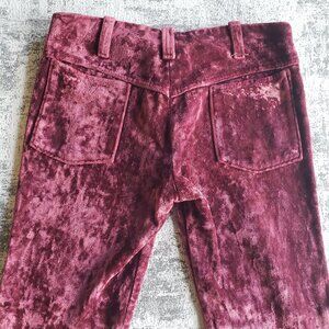 Bright Burgundy Pink Velour Velvet Vintage High Waist Hand Made Button Fly Pants